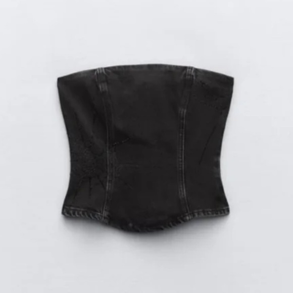 TRF RHINESTONE STRAPLESS DENIM TOP SIZE XL - Picture 4 of 6